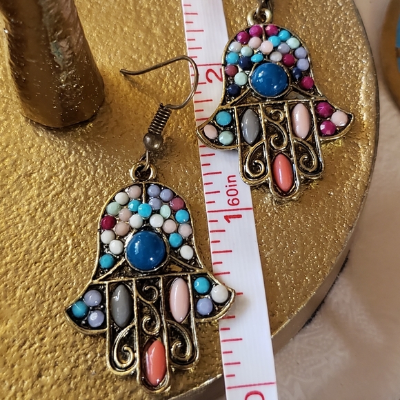 Hamsa Beaded Hand Earrings ~Protection - Picture 3 of 4